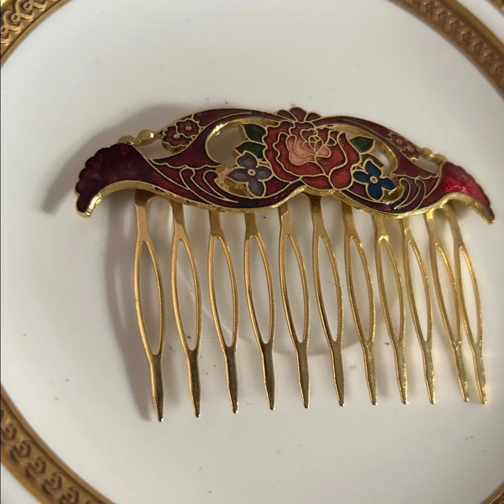 Vintage Cloisonné Enamel Hair Comb